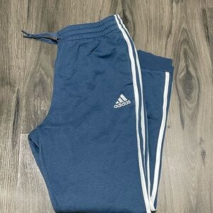 Adidas Men's Blue Joggers with White Stripes